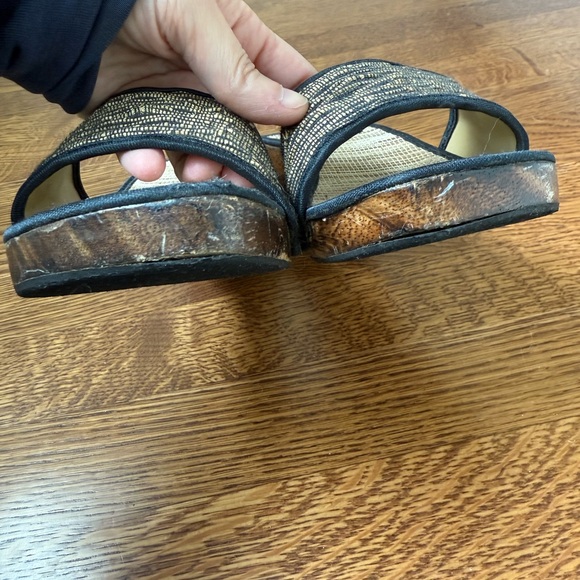 Carved Wooden Slides Clogs‎ Summer Shoes Wedges Heels Woven Retro Sandals 7.5 8 - Picture 4 of 11